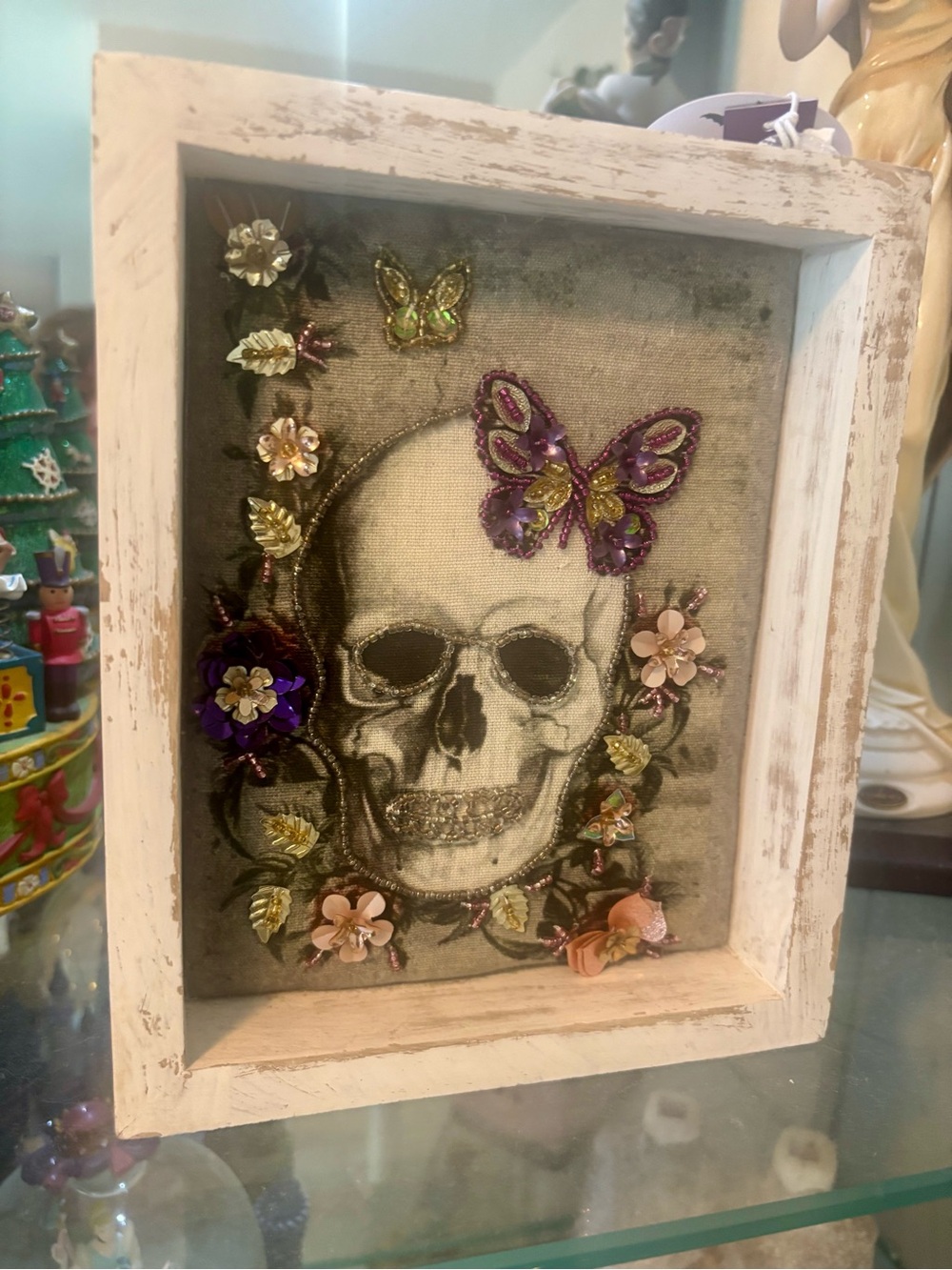 Embellished Skull Shadow Box Wall Art in Purple and Gold💛😈💜😇